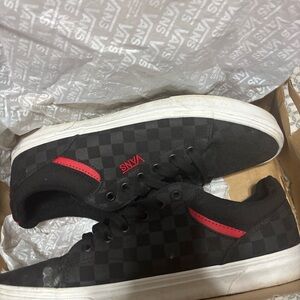 Vans Men's Checkered Black and Red Sneakers